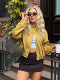 MQTIME  -  Women Fashion Turn-Down Collar Long Sleeves Casual Autumn Jacket Woman Zipper Pocket Design Solid Street Style Short Coat