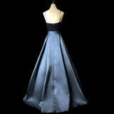 MQTIME  -  Elegant New Evening Dress Fashion Blue Velvet Cross Strap Dress with Light Blue Satin Skirt Suitable Ladies' Banquet Dance Gown