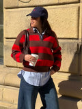  MQTIME  -  Autumn High Street Chic Women Fashion Striped Knitted Sweater Women Long Sleeve Vintage Style Casual Pullover Tops