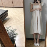 MQTIME  -  2024 Spring/Summer New South Korean Solid Color Aging Fairy Style Flying Sleeves Dress Fashion Versatile Sleeveless Long Dress