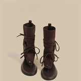  MQTIME  -  Women Bohemian Tassel Mid Calf Boots Retro Suede Clip Toe Sandal Boots Lace Up Fringe Western Cowgirl Summer Hollow Out Boots