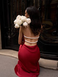  MQTIME  -  Sexy Halter Bead Backless Maxi Dresses Women Fashion Sleeveless High Waist Slim  A-line Dress Lady Summer Evening Party Robes