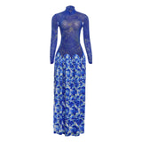  MQTIME  -  Colorful Sexy Mesh Patchwork Dress Women Irregular Print Elegant Beach Vacation Birthday Stretch Skinny Maxi Bodycon