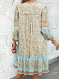 MQTIME  -  Women's Bohemian Printed Dress V Neck Chic Short Dress Loose Fit Viscose Holiday Dresses Femme Hippie Vestidos