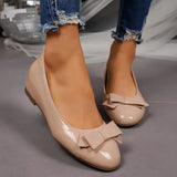 MQTIME  -  Elegant Nude Patent Leather Ballet Flats Women Summer Sweet Bowknot Low Heel Pump Comfort Woman's Hidden Wedge Heel Pumps