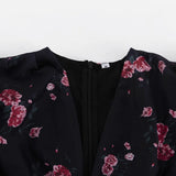 MQTIME  -  Fashion Floral Print Women's Mini Dress V Neck Puff Sleeve Elegant Patchwork Party Evening Gala Dress Female Dresses