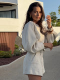 MQTIME  -  Women Autumn Winter Elegant Shorts Set Two Pieces Set Crop Single Breasted Long Sleeves Jacket Coat Female Chic Shorts Suit