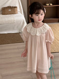  MQTIME  -  New Summer Baby Girls Pink Princess Dresses Puff Sleeve Lace Embroidery Toddlers Kids Casual Dress