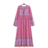 MQTIME  -  Boho Dress Long-sleeved Floral Printing Maxi Vestidos Loose Fit Holiday Style Beach Dress Rayon Hippie Ethnic Dresses
