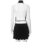 MQTIME  -  Women Sexy Backless Mini Cake Dress Black Draped Deep V-neck Sleeveless Ruffles Clubwear Birthday Party Outfits Streetwear