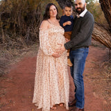  MQTIME  -  Elegant Maternity Dress With Floral Chiffon One Shoulder Stretch Enlarged Size Pregnant Women Photography Dress