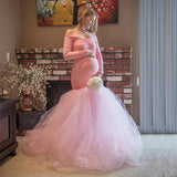 MQTIME  -  Cute Lace Tulle Maternity Photo Dress For Pregnant Women Sexy Photography Clothes Pink Long Baby Shower Pregnancy Shooting Gown