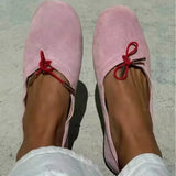 MQTIME  -  High-Quality Soft Leather Ballet Flats Women Bow Tie Detail Round-Toe Slip-On Loafers Comfortable Soft Soles Suede Casual Shoes