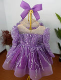 MQTIME  -  Sparkly Arabic Girl Dress Beading Purple Baby Kids Princess Birthday Wedding Party Children Holiday Gown 2024 J204