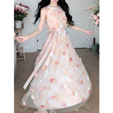MQTIME  -  Hanging Neck Fairy Dress For Women New Summer Sleeveless Floral Long Dress French Style Vacation Party Dress