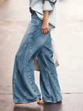 ﻿ MQTIME  -  autumn retro washed flared light blue women's jeans women's low waist wide leg jeans going out all-match style