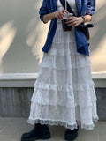 MQTIME  -  Femme Lace Skirts High Waist Layered Cake Skirts Korean Style Fashion Pleated Maxi Skirts Cotton Sweet White Vestidos