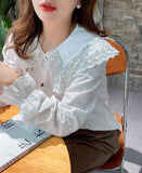 MQTIME  -   New Women Shirt Peter Pan Collar Vintage Style Basic Shirts Petal Sleeve Embroidery Boho Blusas Mujer Cotton Shirts Top