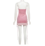MQTIME  -  Sweet and Edgy Cool Girl Bowtie Fur-trimmed Off-shoulder Dress Slim-fitting Figure-hugging Dress for Women