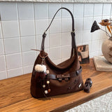 Korean Fashion Y2k Cute Bow Large Capacity Tote Bag Cool PU Leather Crossbody Bags Shoulder Bag Storage Bags Woman Bag