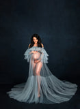 MQTIME  -  Gorgeous See Thru Tulle Maternity Dresses Photoshoot Pregnant Women Photography Dress Off the Shoulder Sheer Babyshower Dress