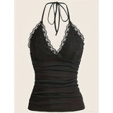 MQTIME  -  Womnes Lace Trim Camisole Tube Top Sexy Ruched Halter Slim Fit Tube Casual Daily Short Style Tops Vest Summer Vacation