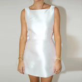 MQTIME  -  New Elegant Square Neck Backless Butterfly Bow Decoration High Waisted Dress Formal Dress