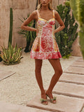 MQTIME  -  positioning printed lace up cute sweet style short dress casual vacation style cool summer fashion new dress