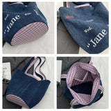 MQTIME  -  Vintage Denim Bucket Bag Women New Letter Print Chic Large Capacity Shoulder Tote Bag Ladies Harajuku Casual Handbag Y2k