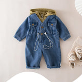 MQTIME  -  Baby Clothes 0-2 Y Infant Boys Casual Denim Jumpsuit Toddler Girls False Patchwork Hooded Romper