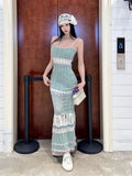 MQTIME  -  Hollow Knitted Suspender Skirt Summer Vacation Style Slim Temperament Spice Girl Hip Wrap Long Skirt