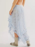 MQTIME  -  Women Lace Ruffle Courtship Half Slip Elastic Waist Asymmetrical Hemline Midi Skirts Semi Sheer Layered Maxi Skirts