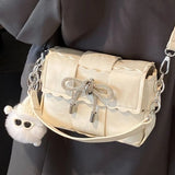  MQTIME  -  Cute PU Leather Biscuit Bow Large-capacity Patchwork Crossbody Bag Shoulder Bags Kawaii Women's Bag Lipstick Wallet Storage Bags