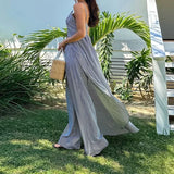 MQTIME  -  Two Piece Set Summer Women's  Fashion Casual V Neck Striped Suspender Slit Sleeveless Top Long Pants Sets Streetwear