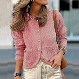 MQTIME  -  Elegant Pocket Office Cardigan Fall Lady O Neck Single Breasted Slim Sweaters Casual Jacquard Solid Color Long Sleeved Sweaters