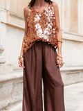 MQTIME  -  Summer Elegant O-neck Hight Street Loose Blouse Women's Casual Solid Color Shirt Fashion Shiny Sequins Sleeveless Pullover Tops