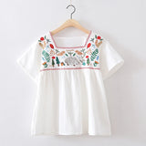 MQTIME  -  Embroidery White Women Blouse Summer  Vintage Square Collar Flare Sleeve Loose Female Elegant Pulls Outwear Tops