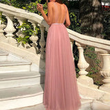 MQTIME  -  Fashion Sequined Patchwork Waist Solid Long Dress Sexy Sleeveless Split Gowns Dress Lady Elegant Deep V-neck Evening Party Dress
