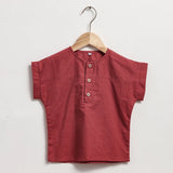  MQTIME  -  Children's Cotton Linen Striped Short-Sleeved T-Shirt Summer New Boys And Girls Round Neck Buttons Daily Casual Tops