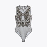 MQTIME  -  Street Women's Beaded Sequined Short Jumpsuits Sexy See Through Sleeveless Female Romper 2025 Summer Lady Y2k Chic Jumpsuit