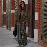  MQTIME  -  Fashion Grid Printed Long Pants For Women Elegant High Waist Wide Leg Trousers 2026 Spring New Street Lady Casual Baggy Pants