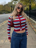 MQTIME  -  New Kpop Color-Blocked Striped Loose Versatile Knit Cardigan Top Daily Comfortable Long-Sleeve Button Shirt Warm Women's Sweater