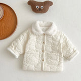 MQTIME  -  Newborn clothes new girls and boys quilted plus velvet coat baby lapel pocket cotton coat autumn and winter coat baby clothes