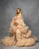 MQTIME  -  Puffy Ruffled Tulle Maternity Dress Women Robes for Photoshoot Extra Fluffy  Baby shower Photographie de vêtements de maternité