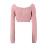 Mqtime Korean fashion pink cardigans for woman sexy cropped sweaters for women 2024 Winter clothes long sleeve top korean knitted