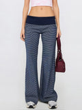 MQTIME  -  Ladies Striped Patterned Relaxed Fit Trousers with Elastic Waistband and Straight Leg Design for Casual Street Style Wear