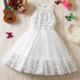 MQTIME  -  Girl's New Elegant Evening Dress Sequined Mesh Princess Birthday Party Dress Summer Children's Gauze Sleeveless For Girl Clothes