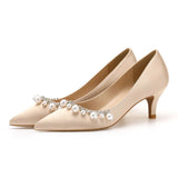 MQTIME  -  Fashion New Thin Heel Pointed Pearl Rhinestone French Low Heel High Heels Single Shoes