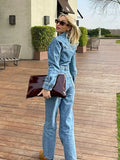 MQTIME  -  Fashion Denim Jumpsuit Women Jean Overalls Long Sleeve Elegant Jumpsuits 2024 Turn Down Collar Vintage Jumpsuit Y2K Streetwear