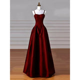 MQTIME  -  Burgundy Evening Dress Satin Prom Dress Spaghetti Lace-up/Zipper Back as you choose Party Dress